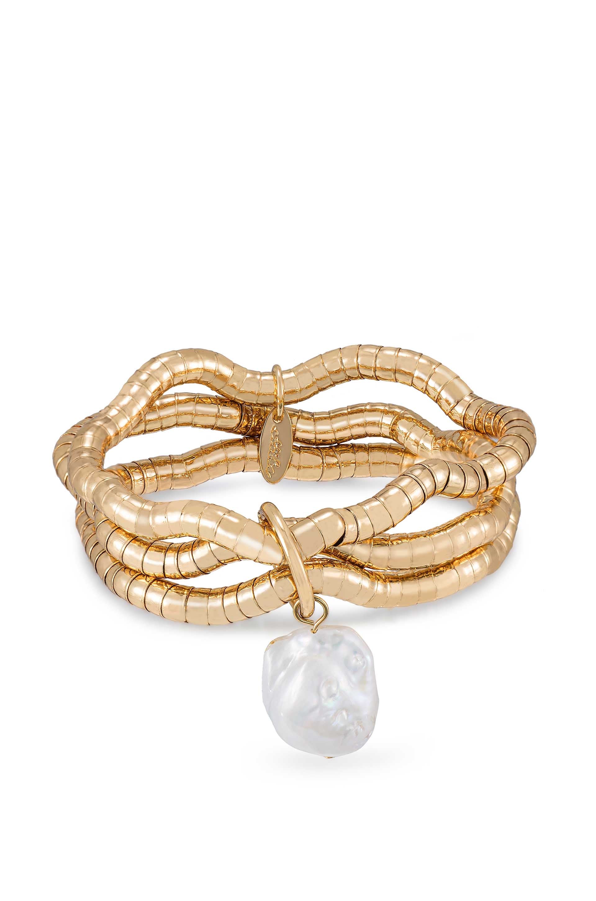 Liquid Gold and Pearl Stretch Bracelet - Bikini Crush Swimwear