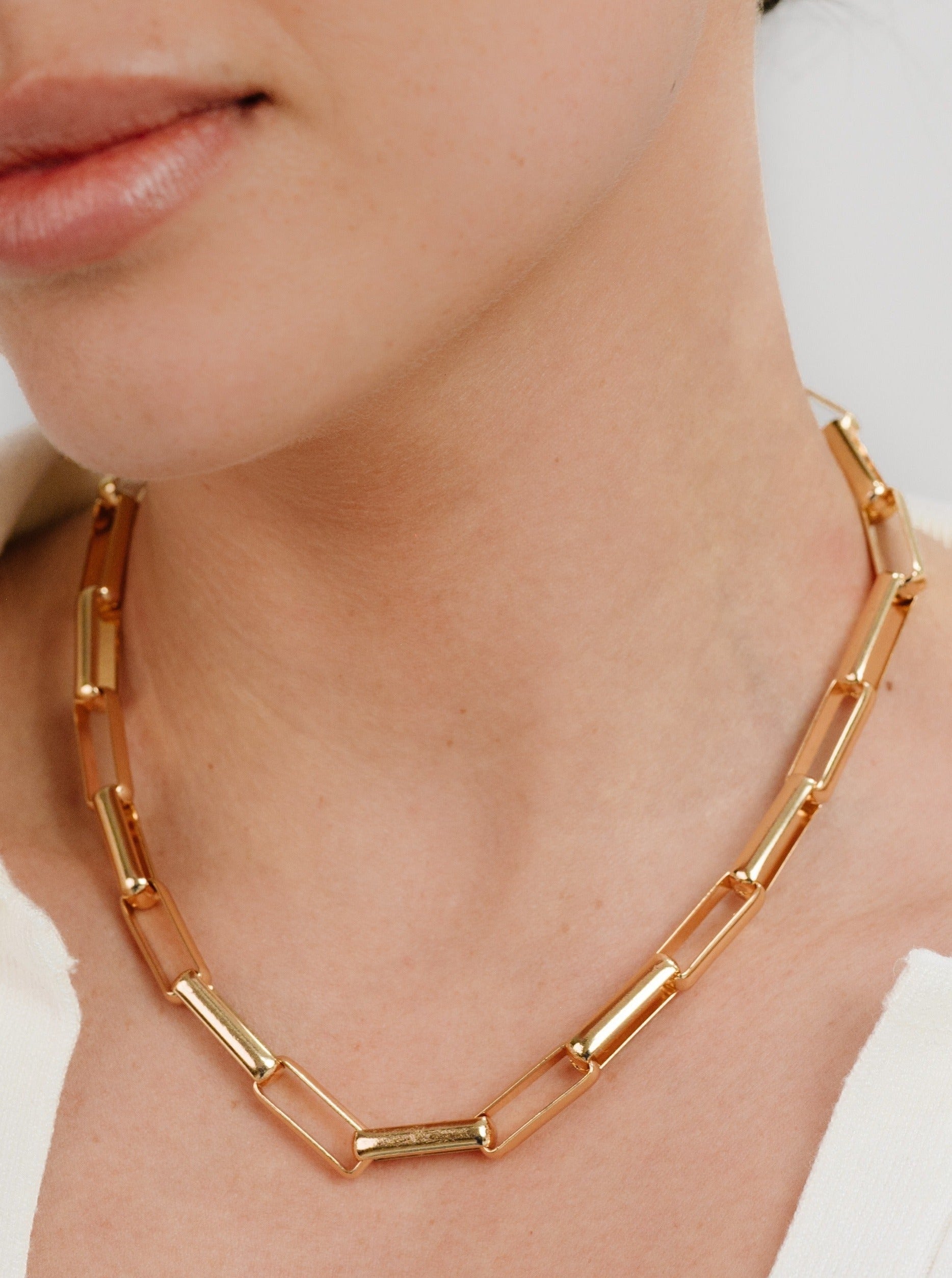 18k Gold Plated Rectangular Link Necklace - Bikini Crush Swimwear