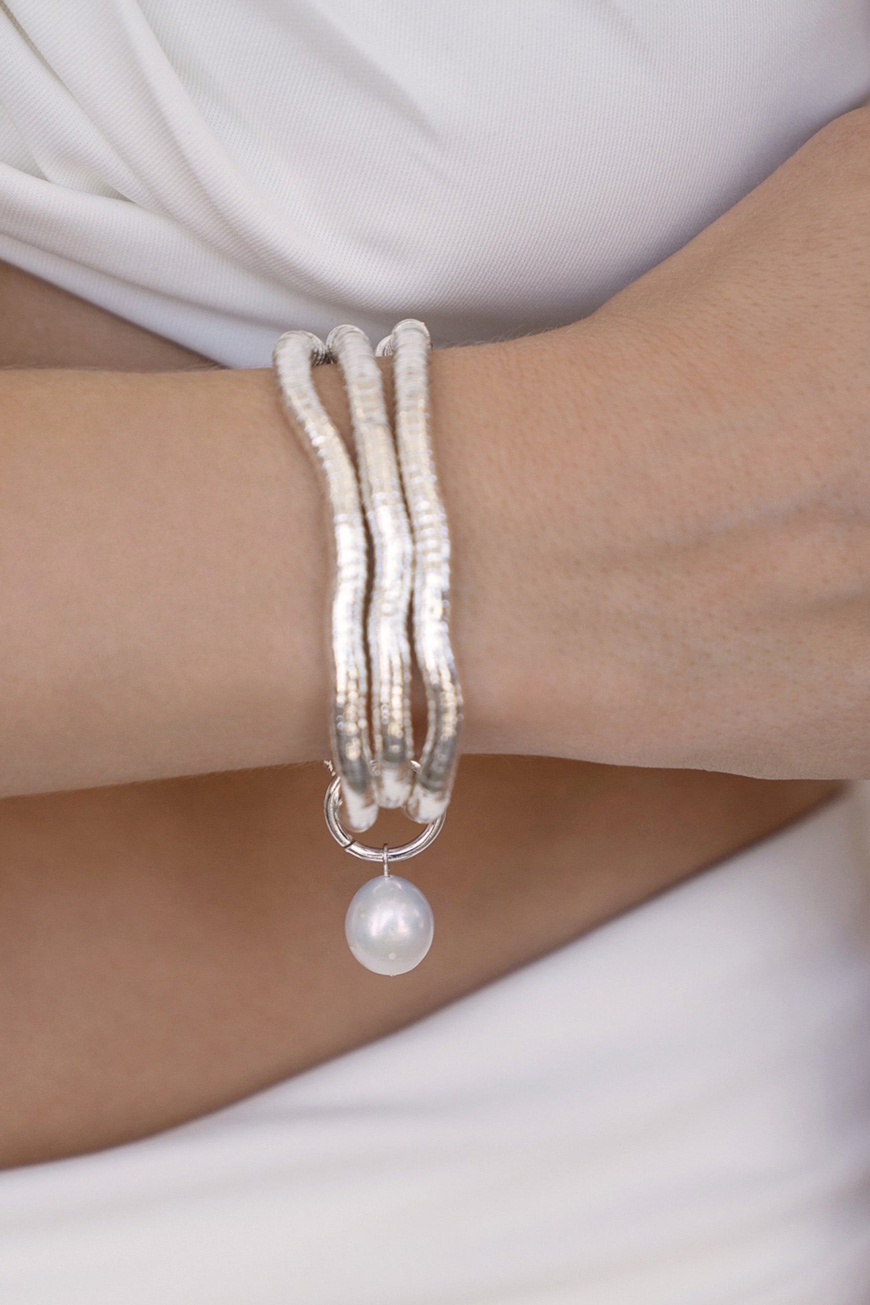 Liquid Gold and Pearl Stretch Bracelet - Bikini Crush Swimwear