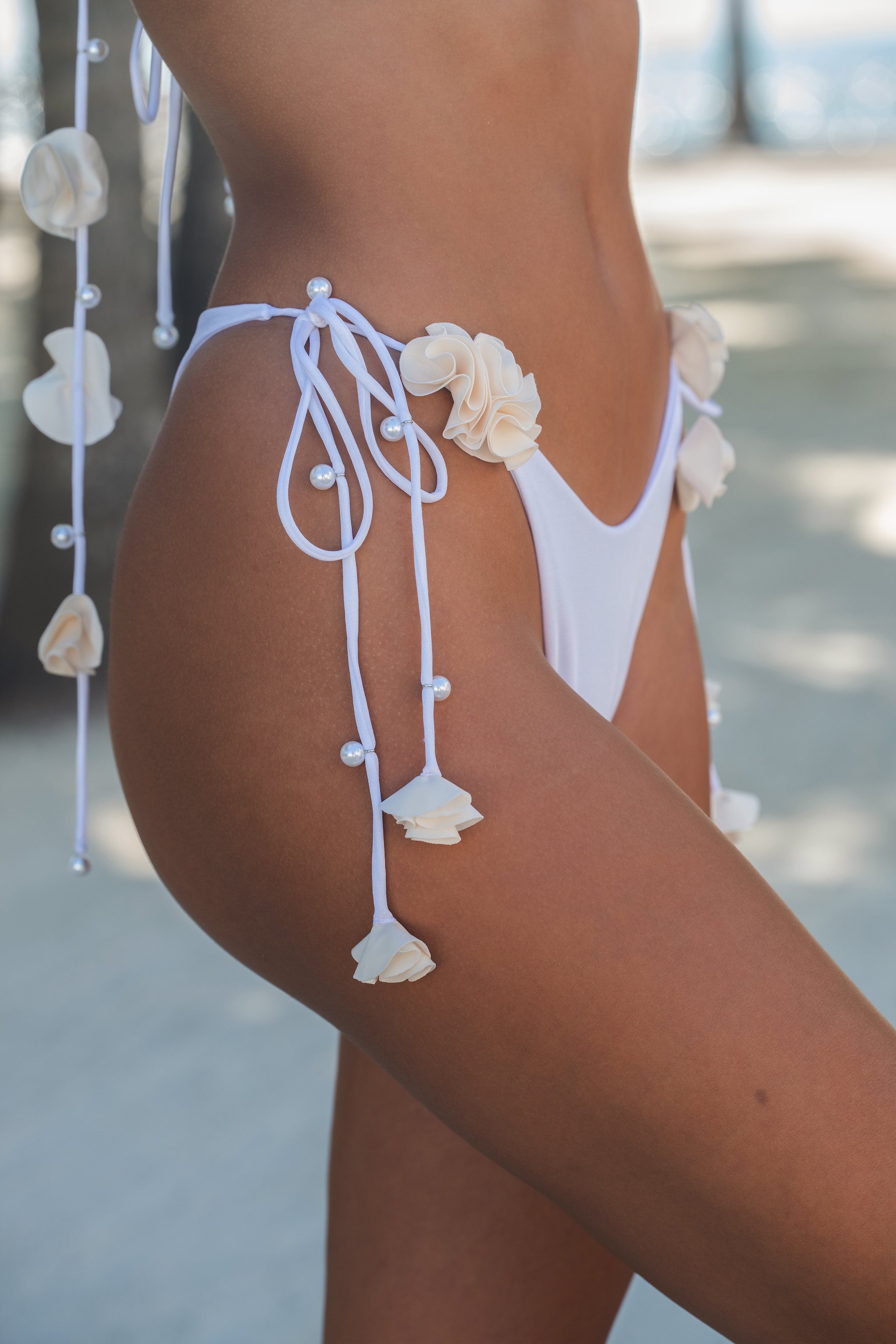 Fleur Tie Bottom White - Bikini Crush Swimwear