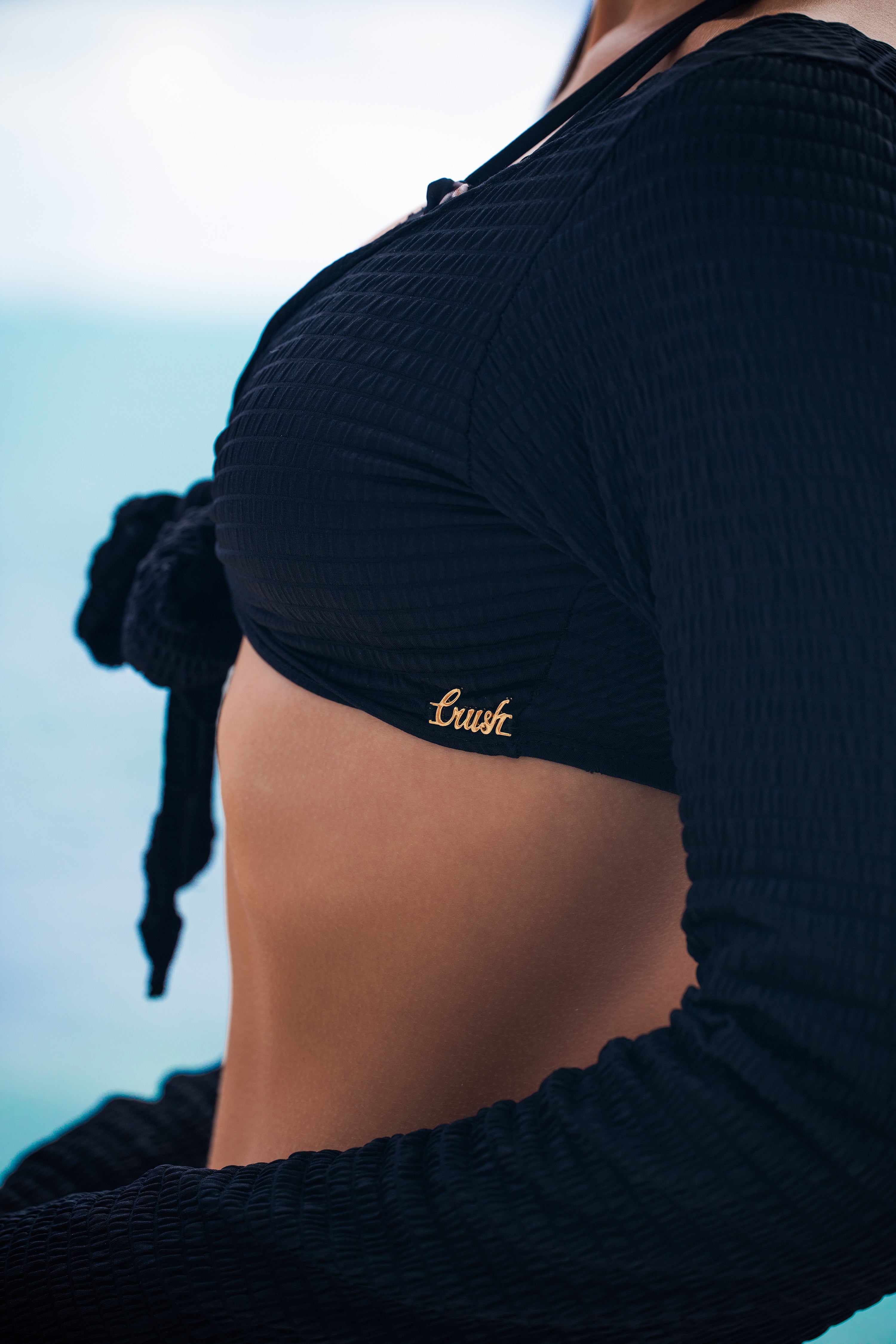 Brandy Crop Top Black Ruched - Bikini Crush Swimwear
