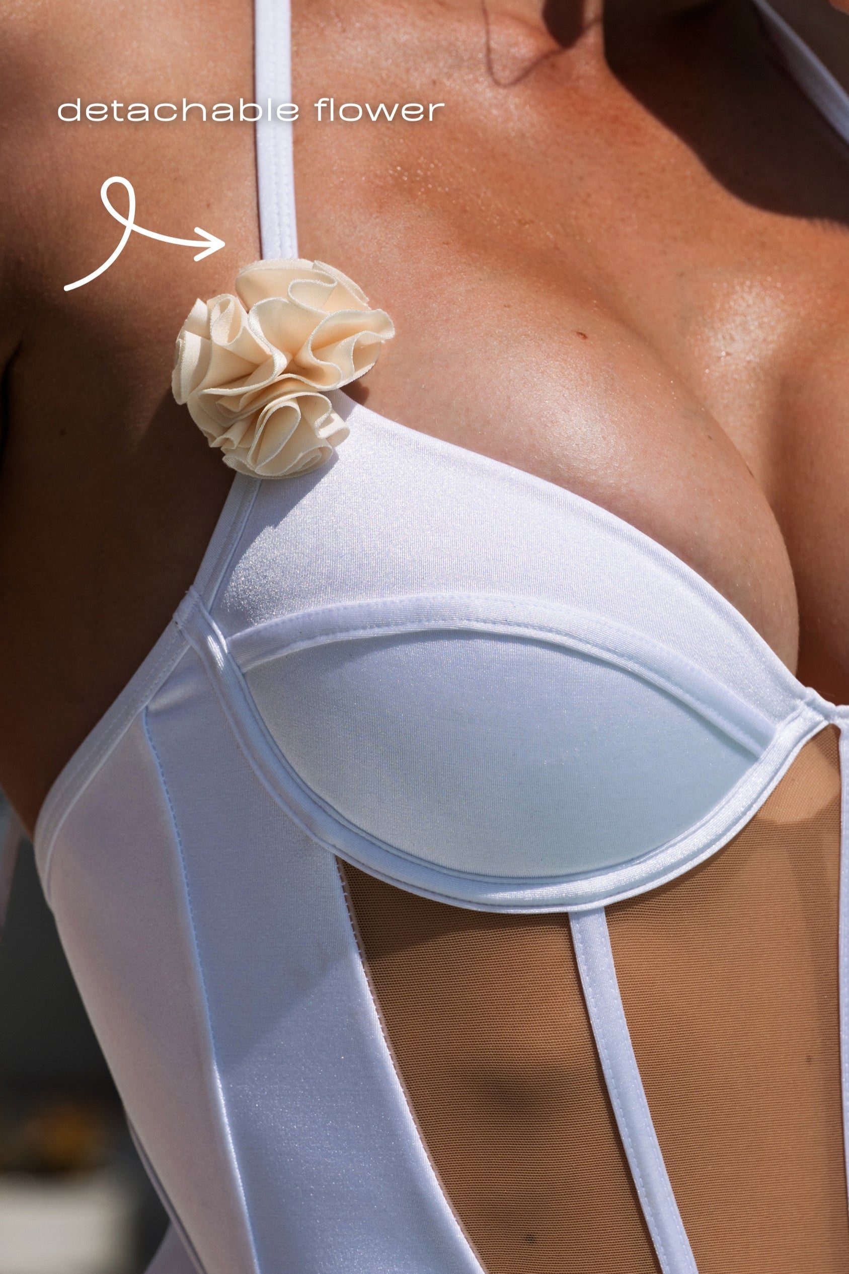 Fleur One-Piece White (Removable Flowers) - Bikini Crush Swimwear