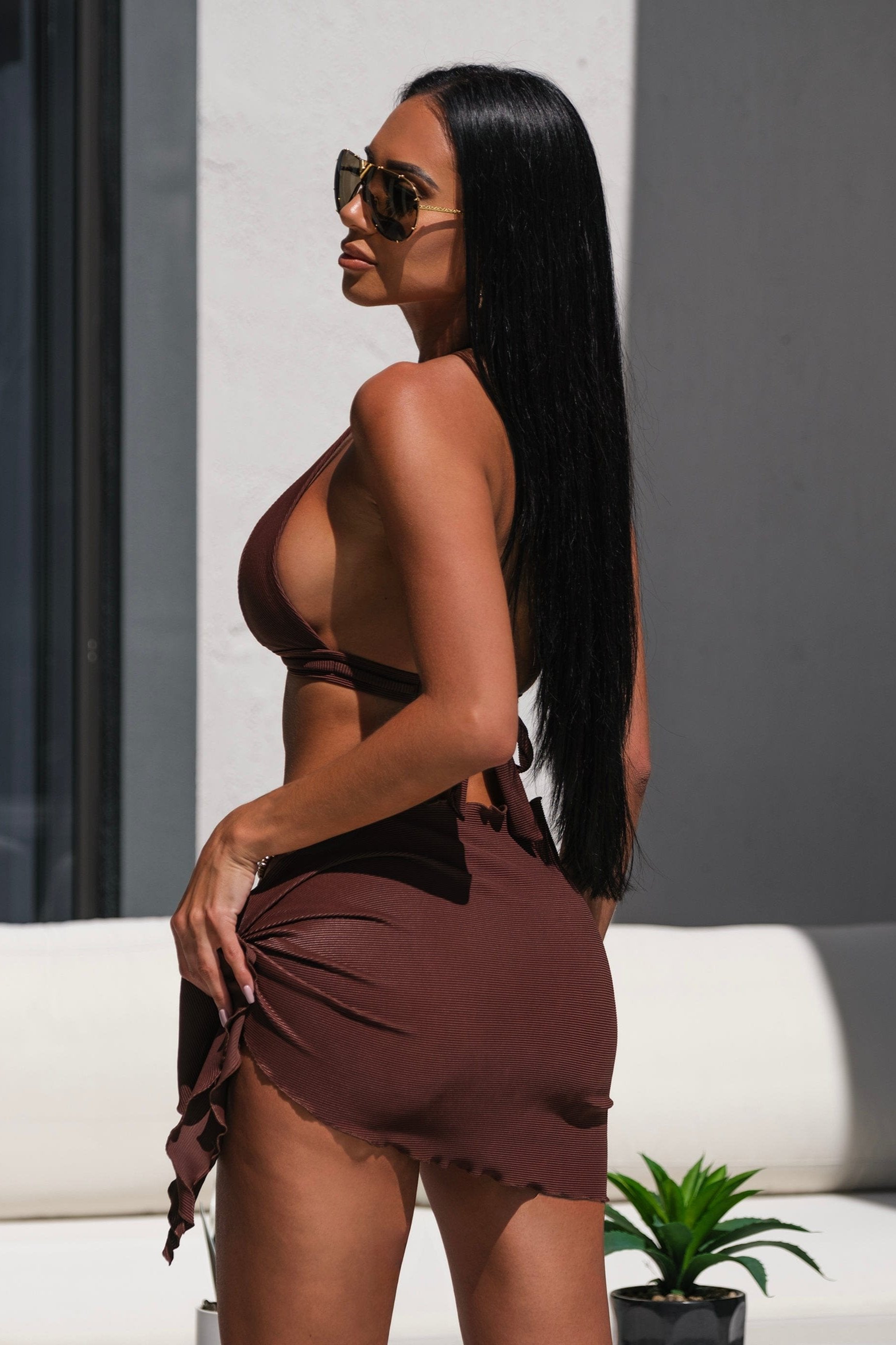 Bikini Crush Cover Ups One Size Fits Most / Chocolate Ribbed Chocolate Ribbed Sarong