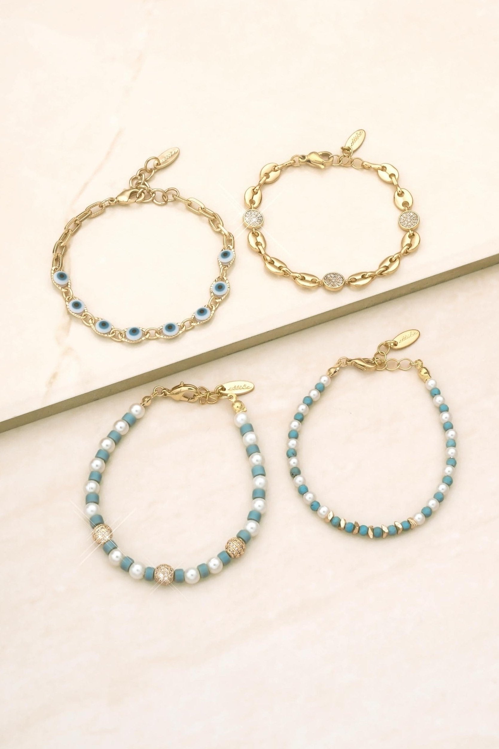 ettika Bracelet 18k Gold Plated Turquoise and Pearl Set // BRACELET