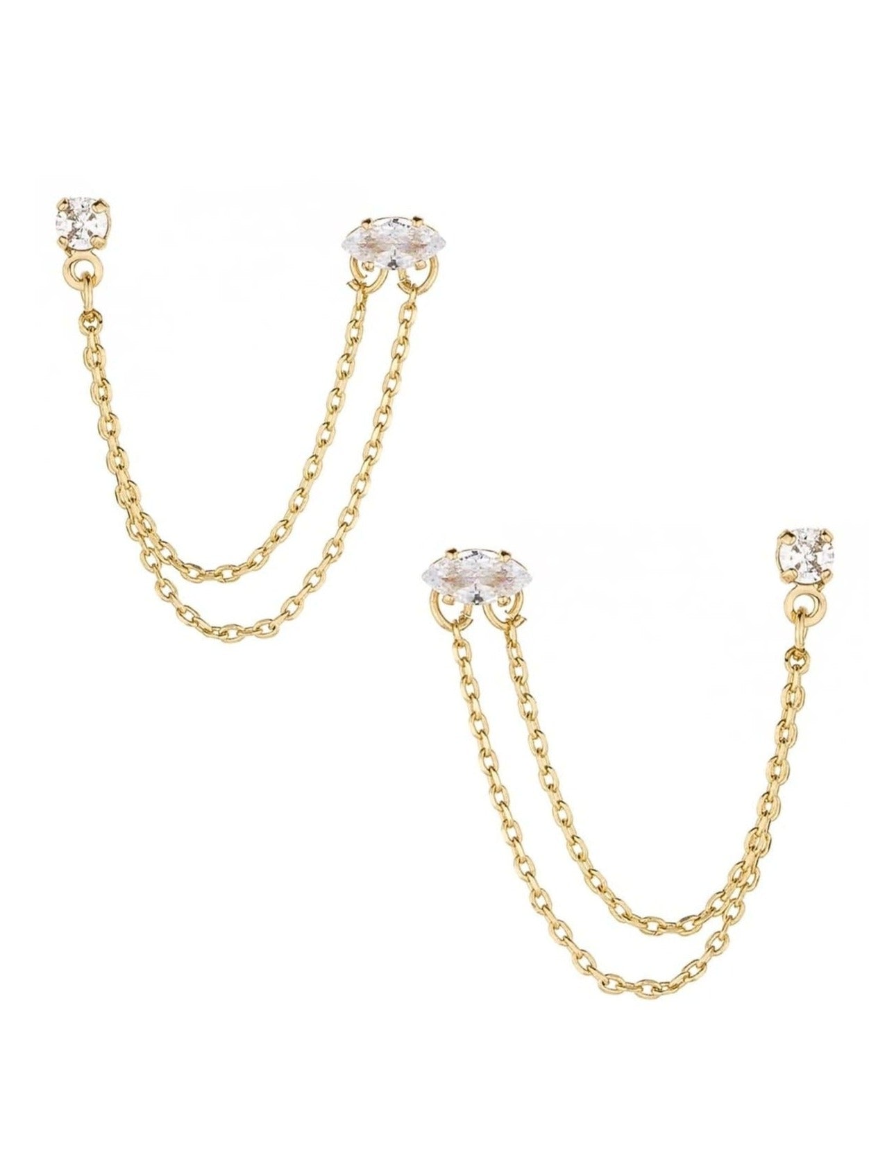 ettika earrings 18k Two Hole Piercing Chain Dangle // EARRINGS