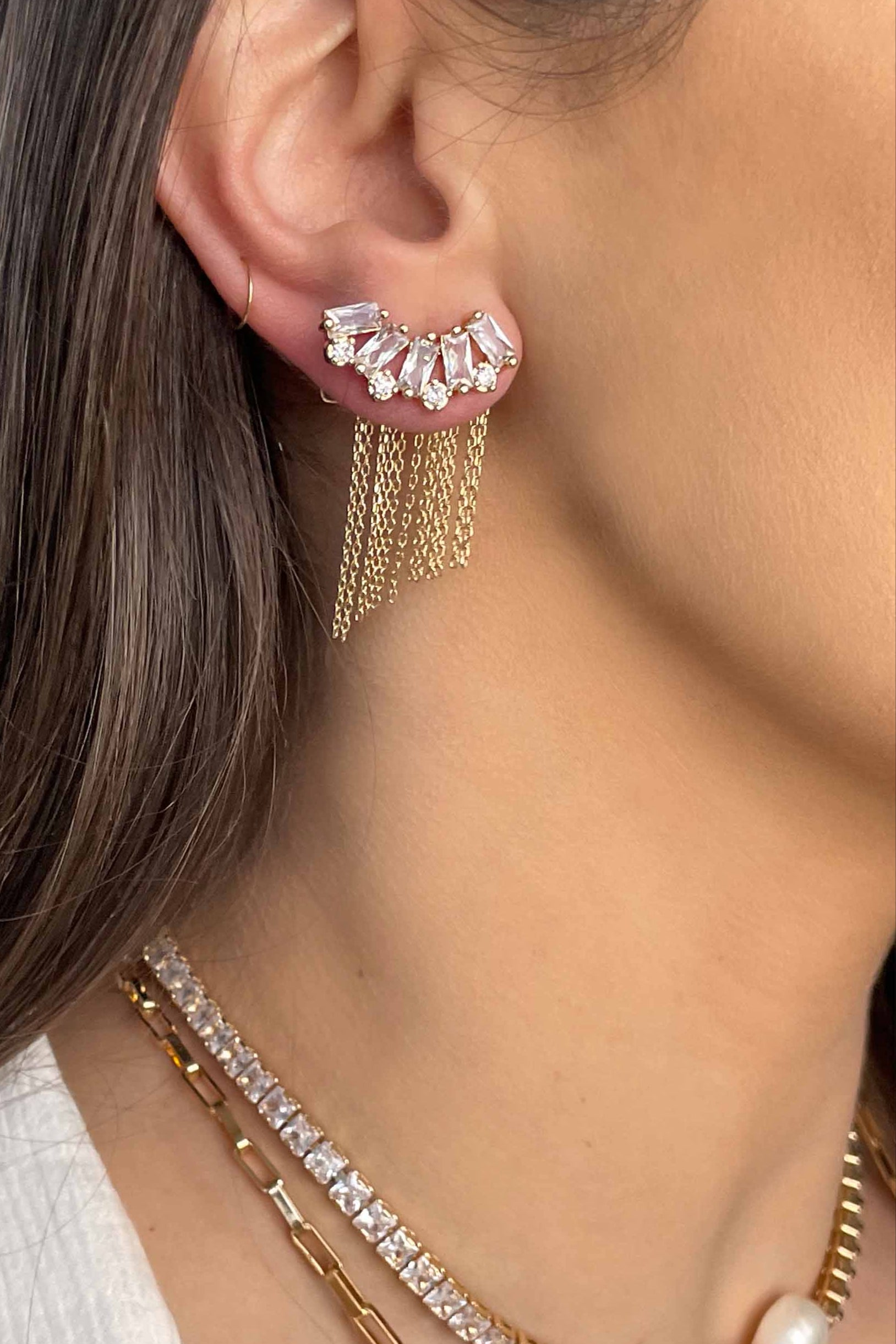 Baguette Crystal Three-In-One Ear Crawlers - Bikini Crush Swimwear