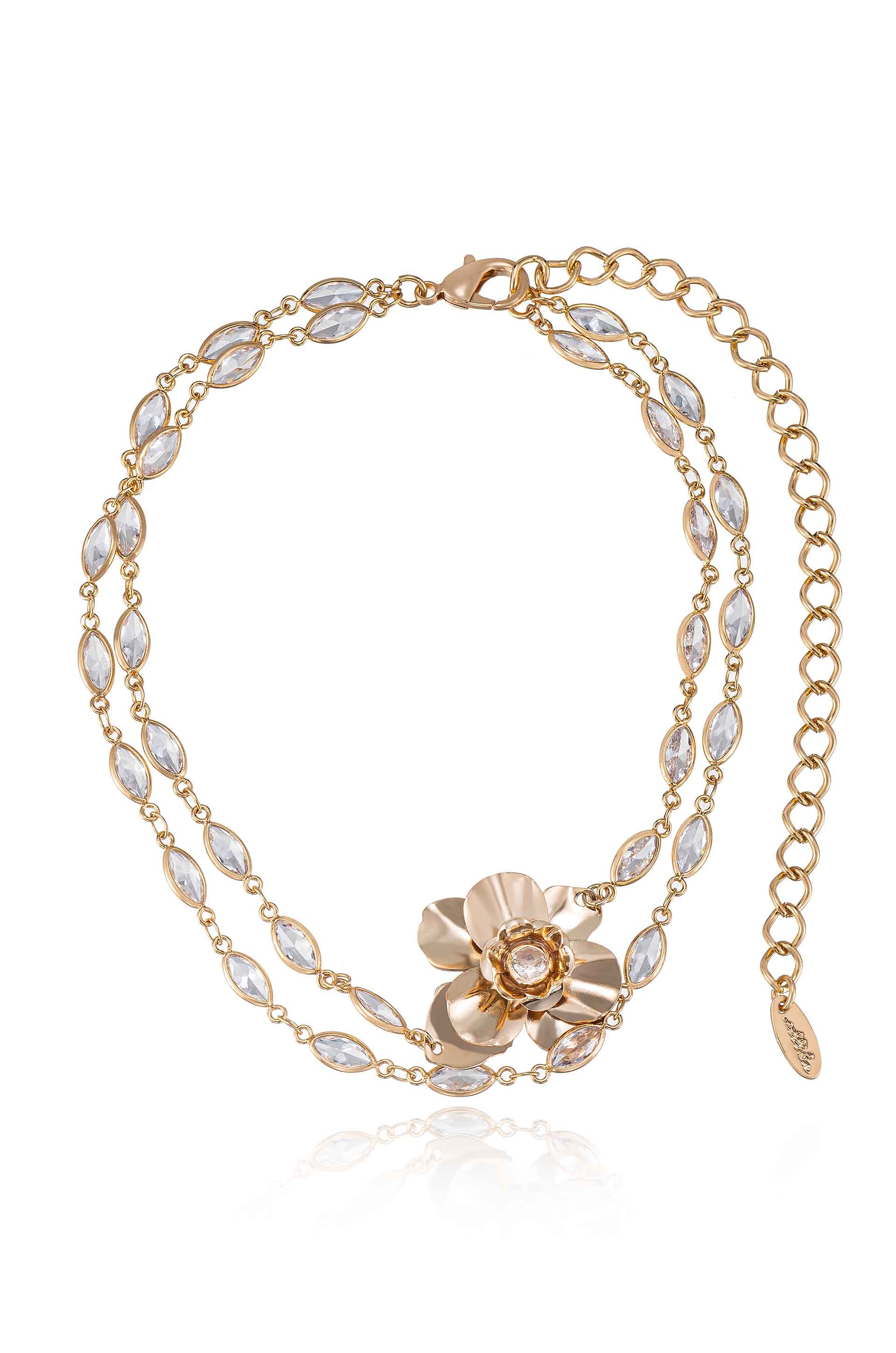 Bezel Crystal Layered Flower Necklace - Bikini Crush Swimwear