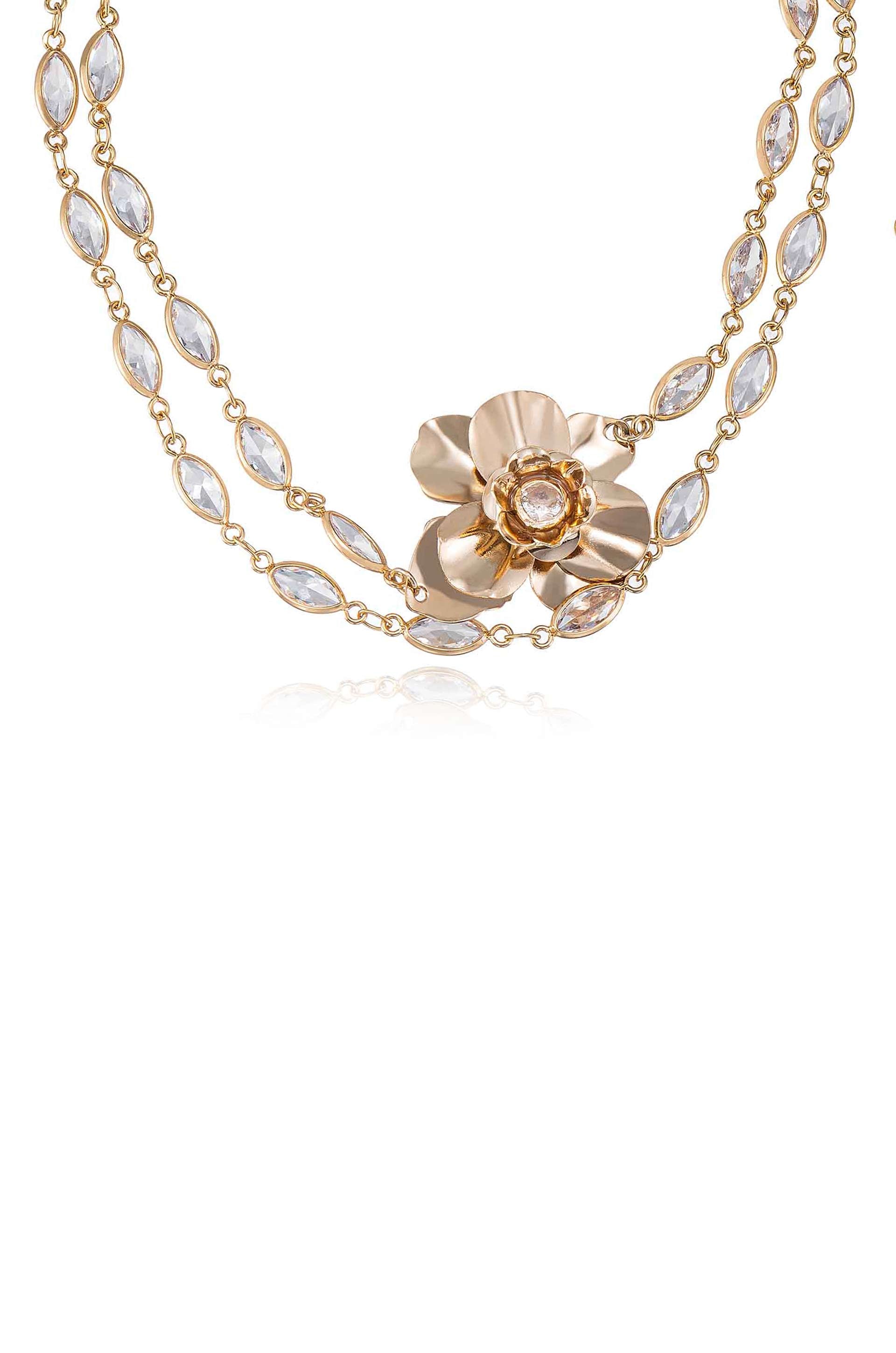 Bezel Crystal Layered Flower Necklace - Bikini Crush Swimwear