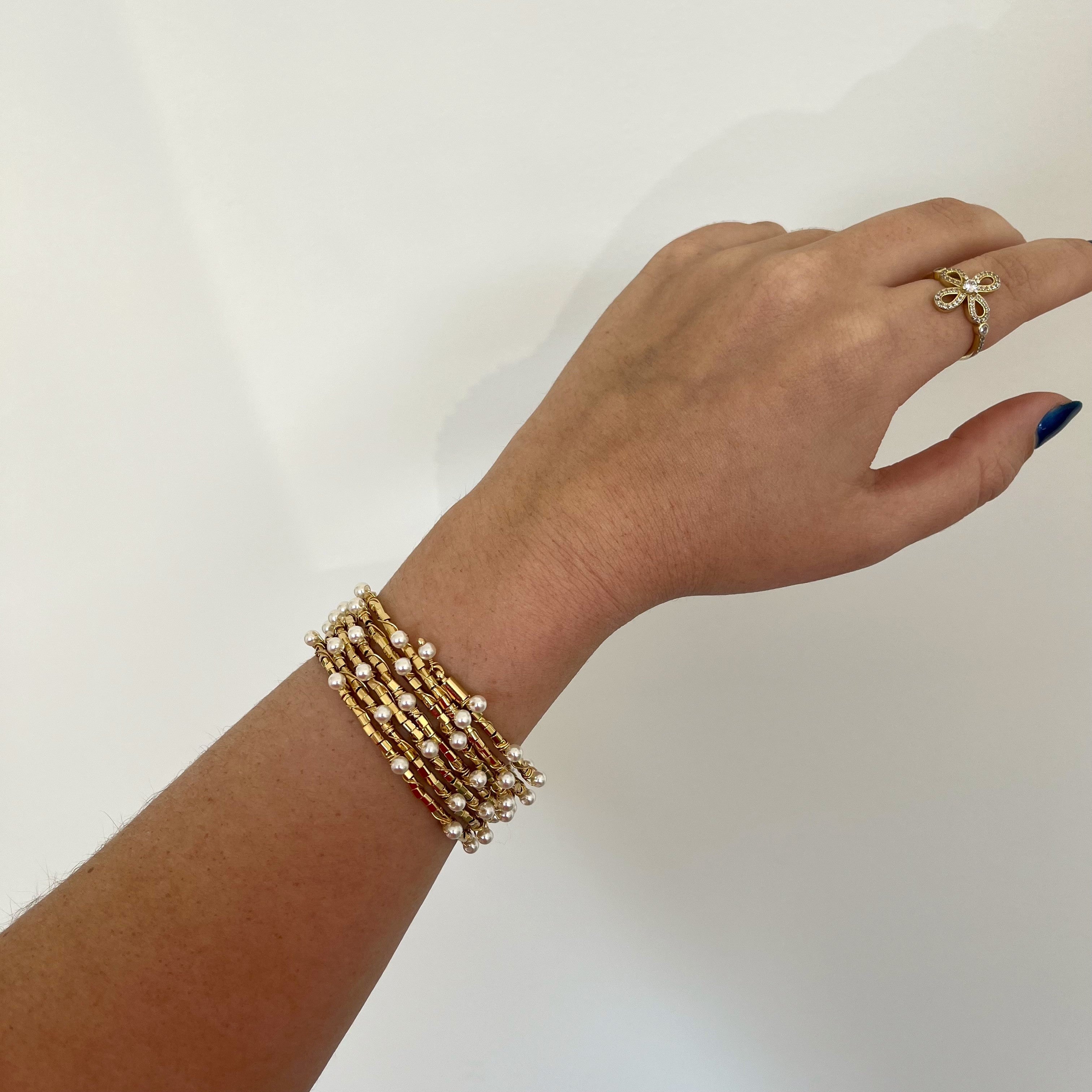 Blake Pearl Wrap Bracelet - 6 Rows
