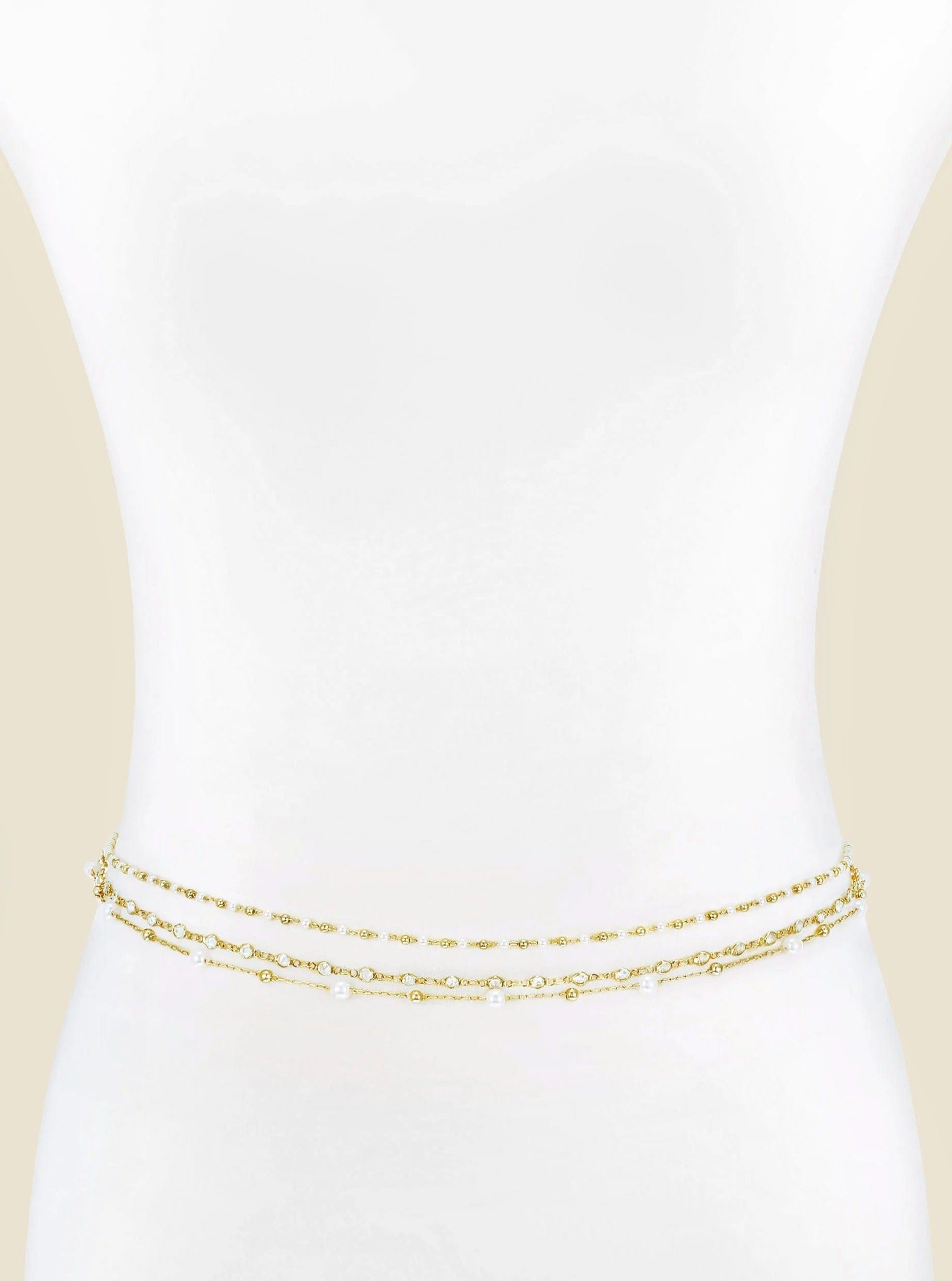 ettika body chain Gold Metal Chain / One Size Adjustable EXTENDED VACATION PEARL // BODY CHAIN
