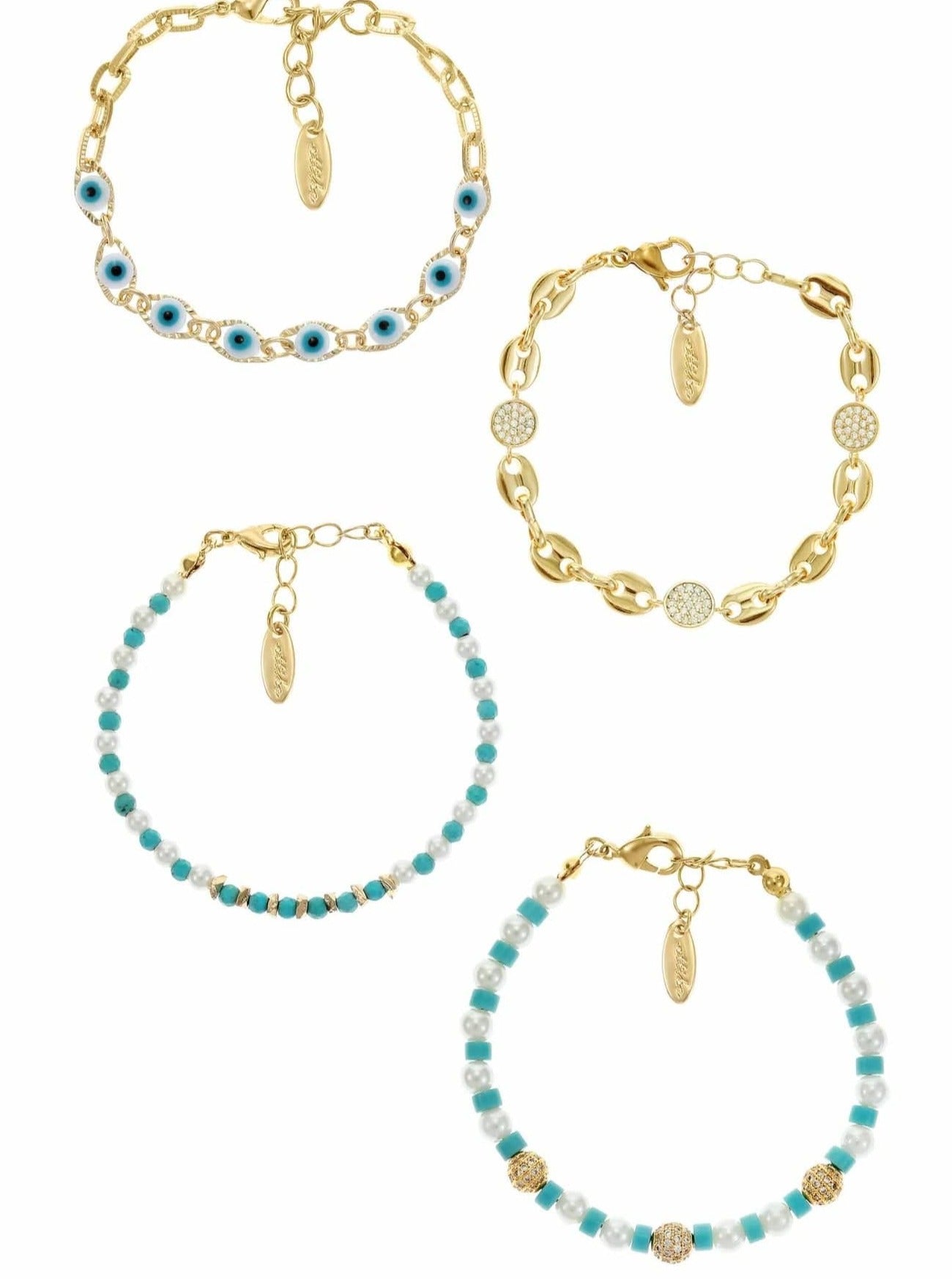 ettika Bracelet 18k Gold Plated Turquoise and Pearl Set // BRACELET