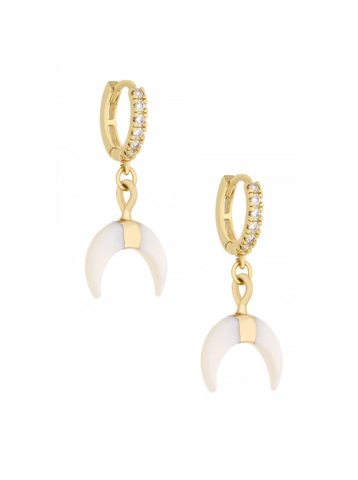 ettika earrings 18k GOLD PLATED BOHO WHITE CRESCENT // DANGLE EARRINGS