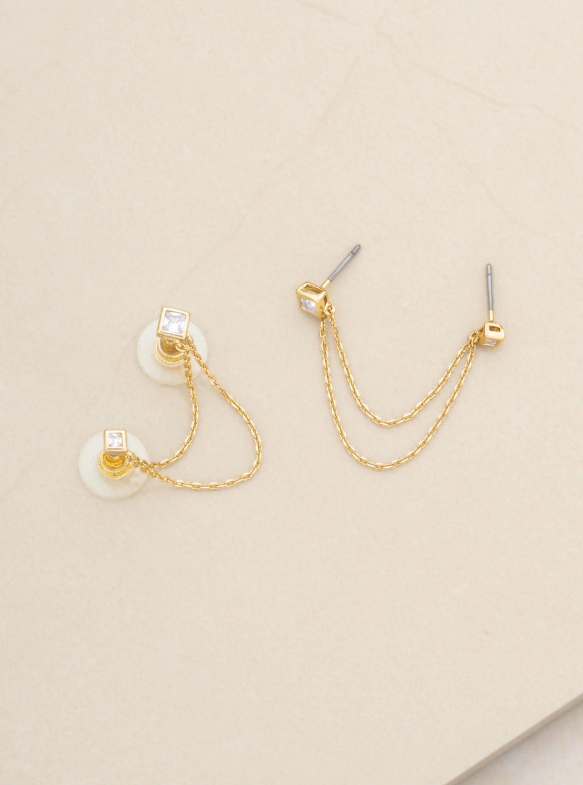 ettika earrings 18K GOLD PLATED TWO HOLE PIERCING DIAMOND SHAPE // EARRINGS