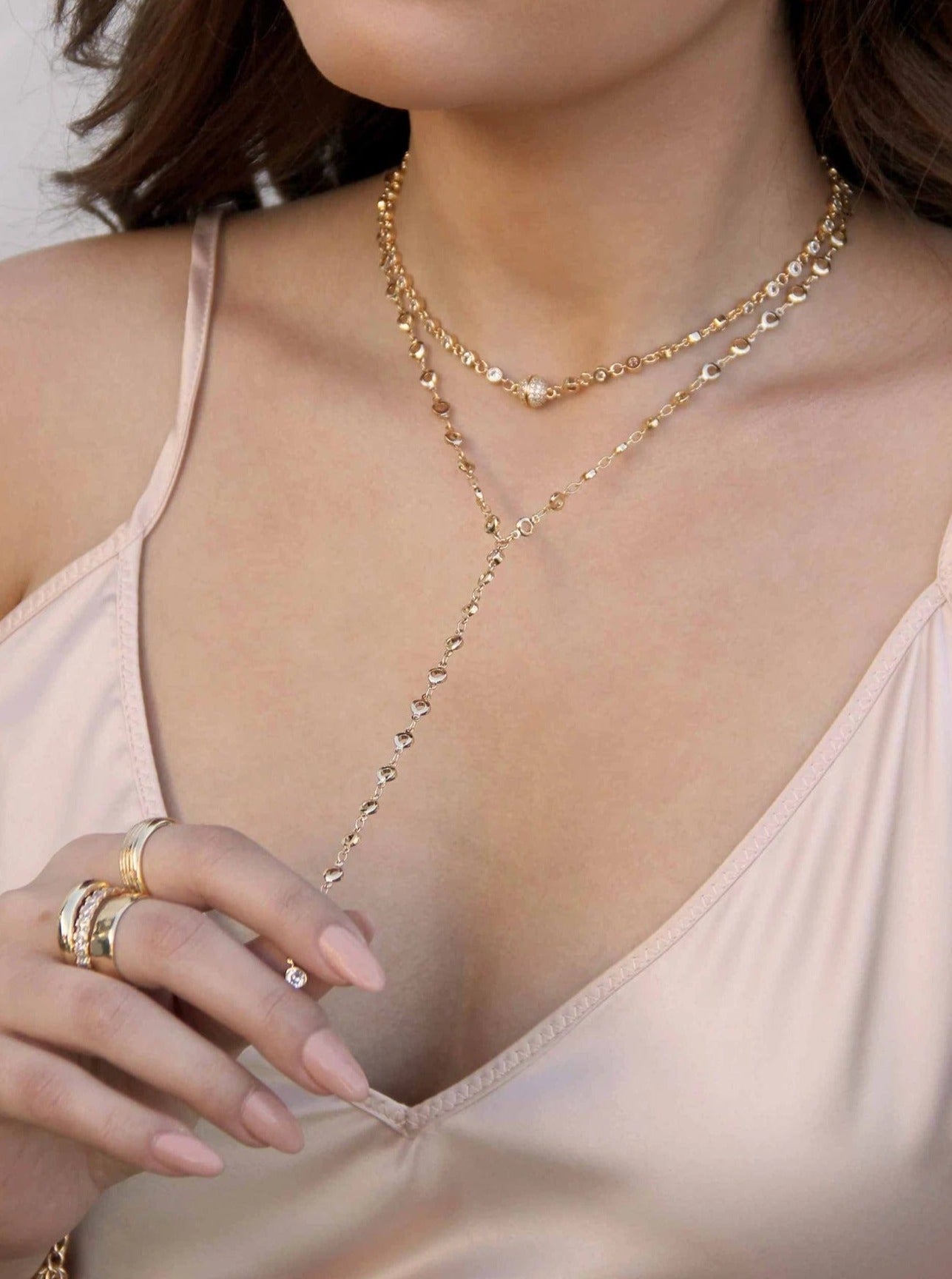 ettika necklace 18k Gold Plated and Crystal Chain Lariat // NECKLACE (SET)